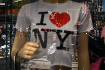An 'I love New York' shirt on display at a souvenir shop in Times Square. AFP