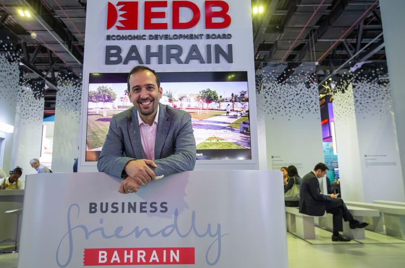 Musab Abdulla, executive director of investment development for ICT at the Bahrain Economic Development Board, at Gitex Global in Dubai on Wednesday. Leslie Pableo / The National