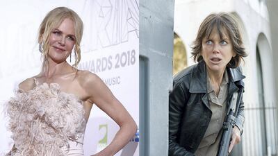 Left: Nicole Kidman on the red carpet in 2018, right: Nicole Kidman in 'Destroyer'.