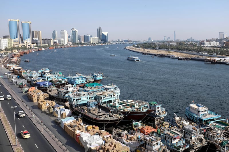 DUBAI, UNITED ARAB EMIRATES, 02 FEBUARY 2015. The Dubai Creek as seen from the Deira side of Dubai. Plans are in the works by Dubai Municipality to have the Creek declared a UNESCO World Heritage site. Wooden cargo Dhow's lay at anchor to load various goods for shipping to and from Iran, India, Pakistand and North East Africa. (Photo: Antonie Robertson/ The National) Journalist: Vesela Todorova. Section: National *** Local Caption ***  AR_0102_Dubai_Creek-10.jpg