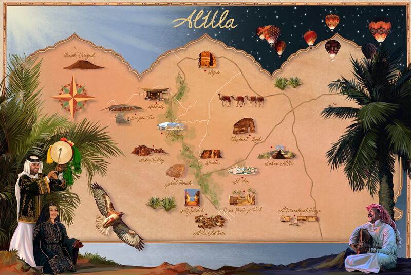 Illustrated map of AlUla. Photo: Amy Elena Nash / Assouline