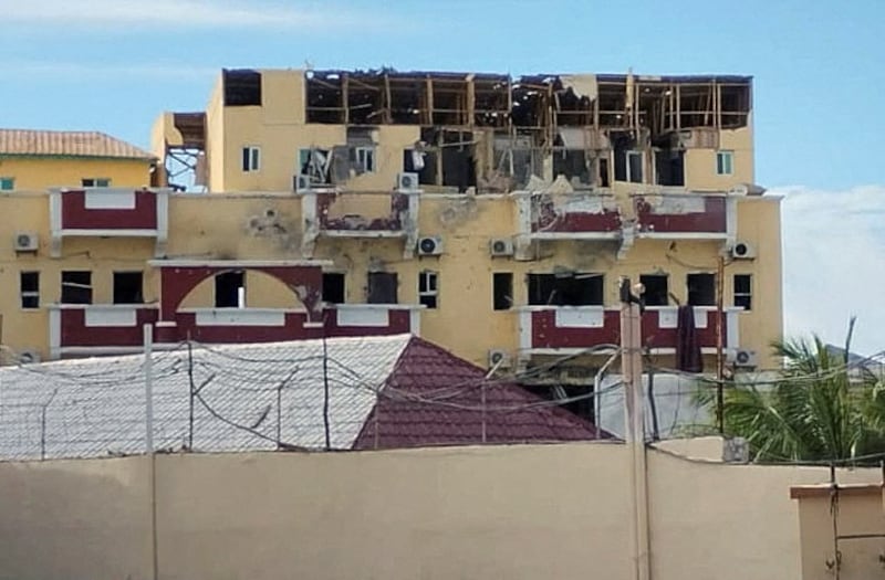 A view of the damage to the hotel. Al Shabab militants have carried out several attacks in Somalia since Mr Mohamud took office. Reuters