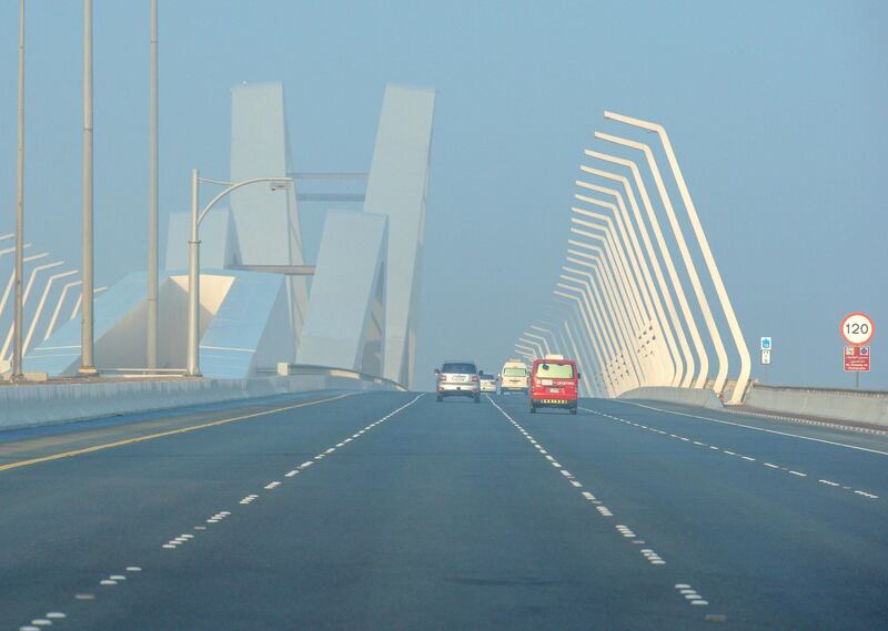 Abu Dhabi, United Arab Emirates, January 19, 2021.   Fog along the Sheikh Zayed Bridge, Abu Dhabi.Victor Besa/The National Section:  NA/Weather