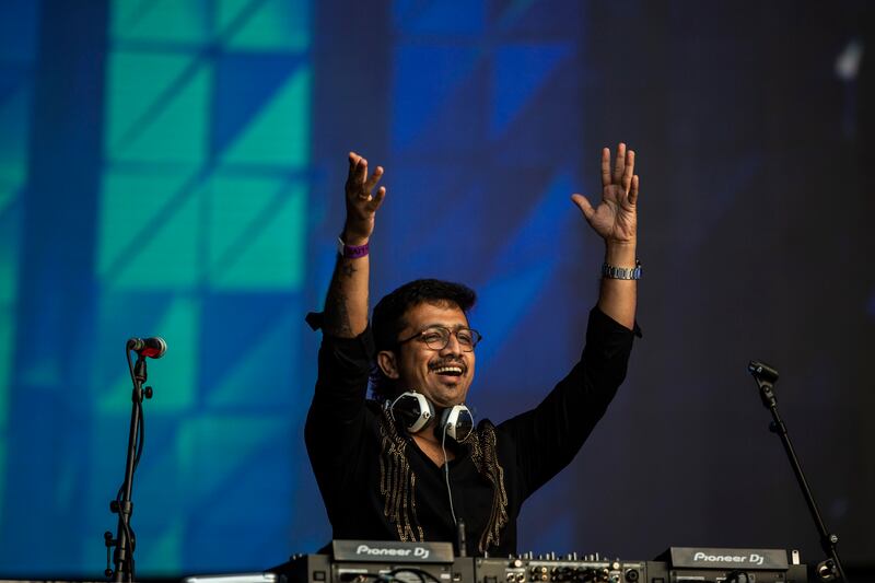 DJ Savio performs during the South Indian music festival.