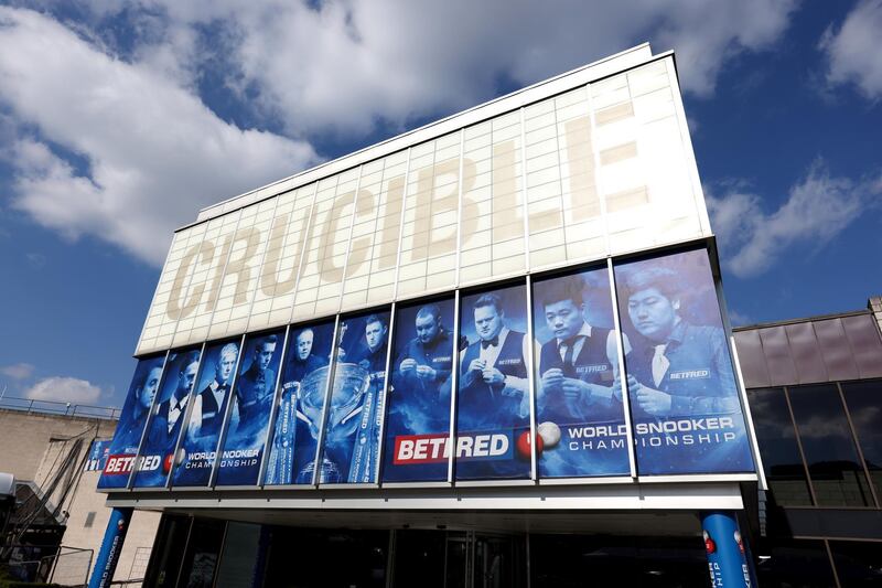 A general view outside the Crucible Theatre prior to the World Snooker Championship in Sheffield. Getty
