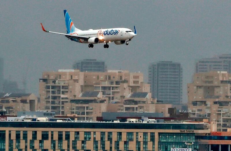 The first flydubai service lands at Israel's Ben Gurion airport near Tel Aviv on November 26, 2020. AFP