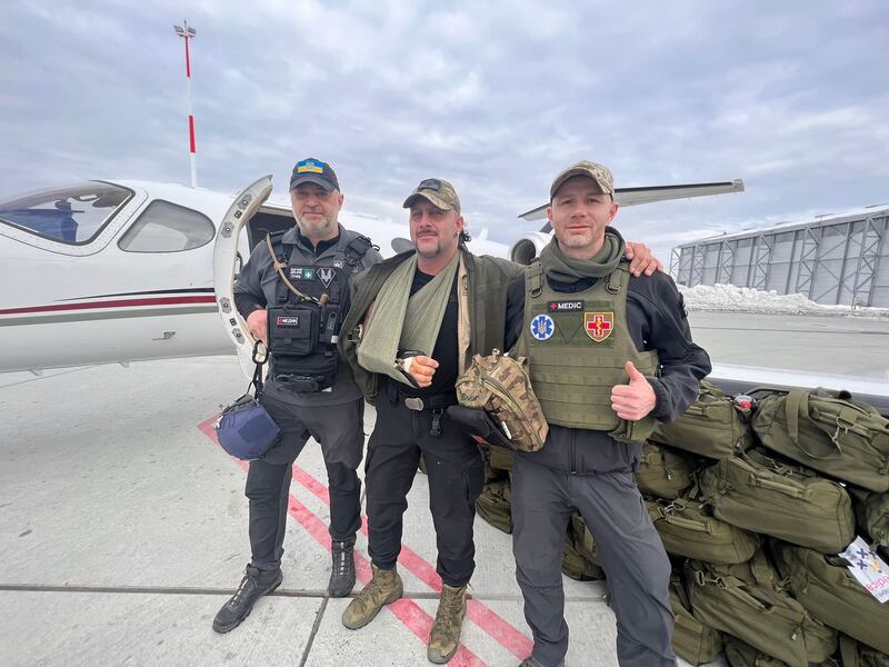 British aid workers Craig Borthwick, Shareef Amin and Ewan Cameron are helping to rescue troops in Ukraine. Photo: ReactAid