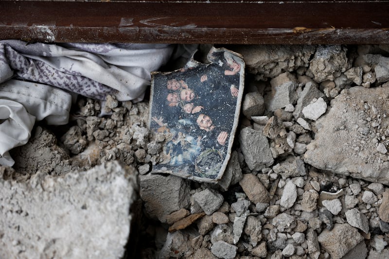 A wedding photo in the rubble of a building in Ashkelon, southern Israel. Reuters