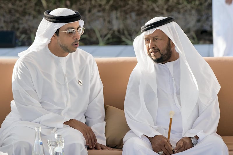 ABU DHABI, UNITED ARAB EMIRATES - November 30, 2017: HH Sheikh Sultan bin Zayed Al Nahyan, UAE President's Representative (R) and HH Sheikh Mansour bin Zayed Al Nahyan, UAE Deputy Prime Minister and Minister of Presidential Affairs (L), attend a Commemoration Day ceremony at Wahat Al Karama, a memorial dedicated to the memory of UAE’s National Heroes in honour of their sacrifice and in recognition of their heroism.

( Rashed Al Mansoori / Crown Prince Court - Abu Dhabi  )
---