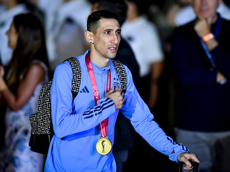 Argentina's Angel Di Maria arrives at the airport. Getty