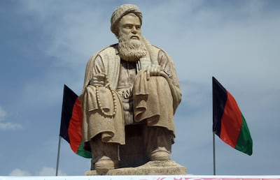 (FILE) - A statue of Abdul Ali Mazari who was the leader of the Hazara, a religious and ethnic minority in Afghanistan, is seen in Bamiyan valley, Afghanistan, 13 April 2011 (reissued 18 August 2021).  EPA