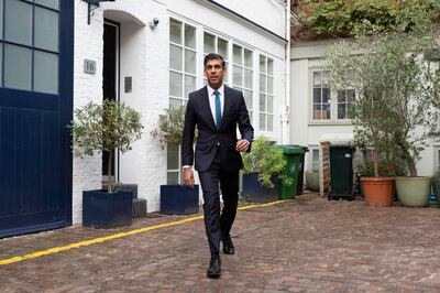 Rishi Sunak outside his home in London, after Liz Truss resigend as Prime Minister. PA via AP