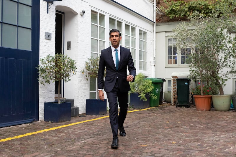 Rishi Sunak leaves his home in London a day after the resignation of Liz Truss as Prime Minister. AP