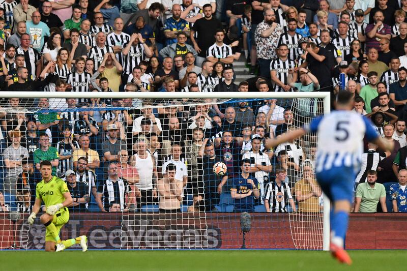 NEWCASTLE PLAYER RATINGS: Nick Pope - 3. Forced into an awkward save when Targett deflected March’s effort in the 10th minute. Then a botched clearance and a poor punch back into the danger area led to the Brighton opener in the 27th minute. AFP