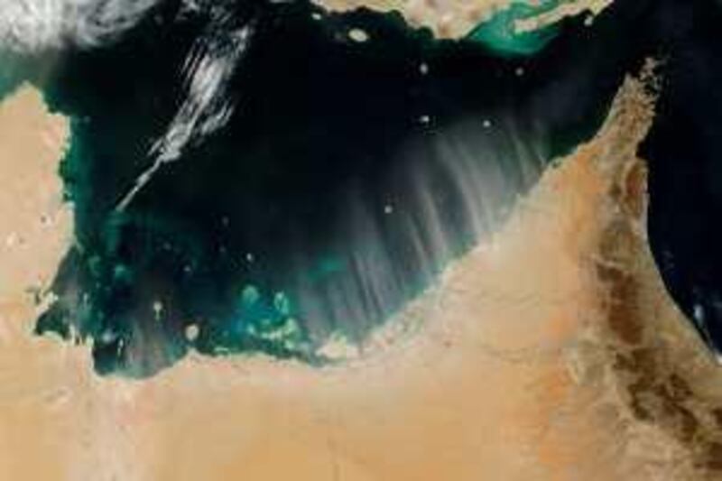 Dust storms in the United Arab Emirates. Parallel plumes of dust blow off the coast of the United Arab Emirates and over the Persian Gulf in this image acquired by the Moderate Resolution Imaging Spectroradiometer (MODIS) on NASA’s Terra satellite on February 28, 2009. In this true-color image, the beige plumes of dust partially obscure the satellite’s view of the ocean water.