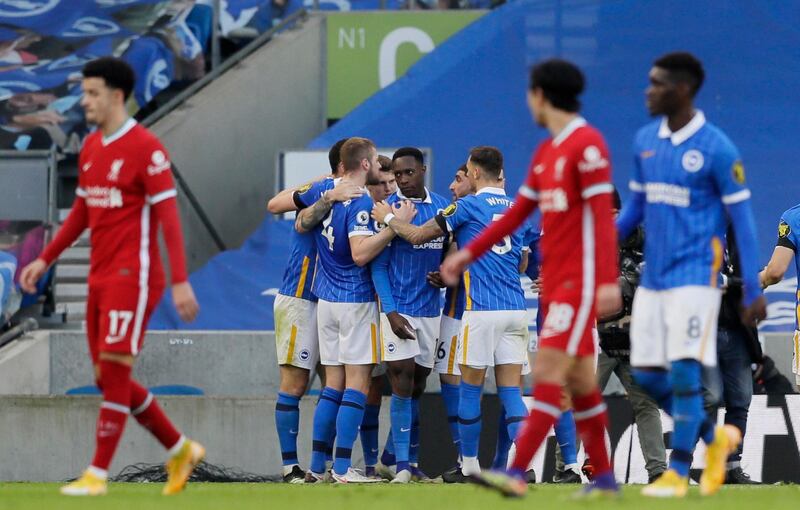 Brighton celebrate their late leveller. Reuters