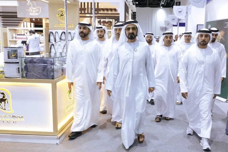 Sheikh Mohammed bin Rashid, Vice President and Ruler of Dubai, attends the opening day of the Dubai International Arabian Horse Championship. Photo; Dubai Media Office