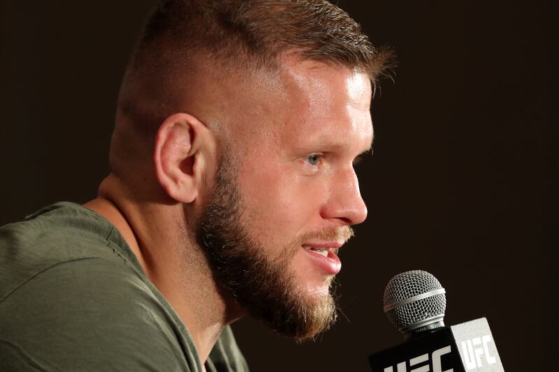 UFC heavyweight fighter Marcin Tybura speaks to the press before UFC 267.