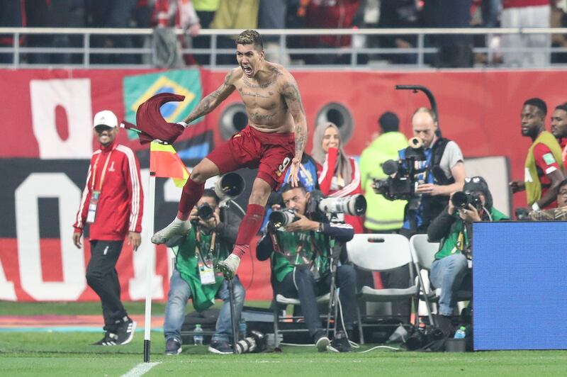 Roberto Firmino celebrates after scoring Liverpool's winning goal against Flamengo in the Fifa World Club Cup final in Doha on Saturday, December 21. EPA