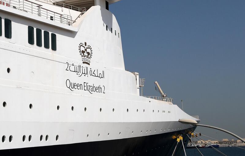 DUBAI , UNITED ARAB EMIRATES ,  October 15 , 2018 :- View of the Queen Elizabeth 2 ship in Dubai. ( Pawan Singh / The National )  For Weekend. Story by Hala Khalaf