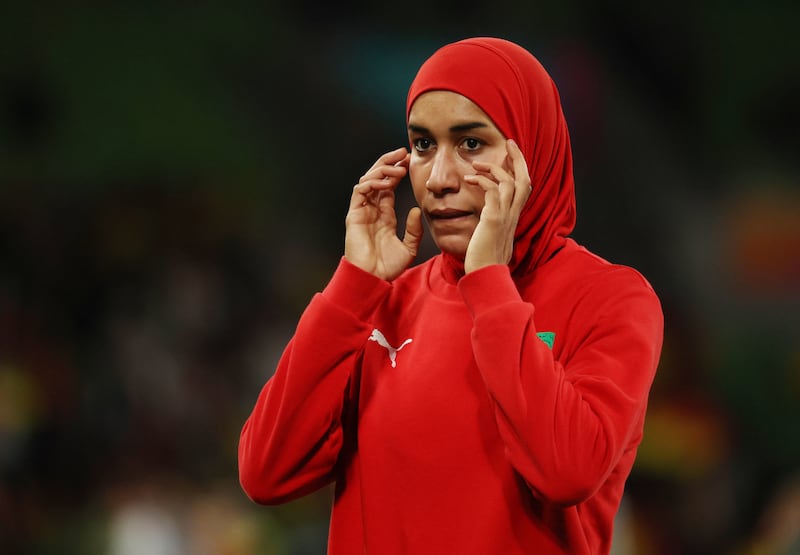 Nouhaila Benzina was named on the bench for the game against Germany. She will become the first player to wear a hijab at the Women's World Cup. AFP