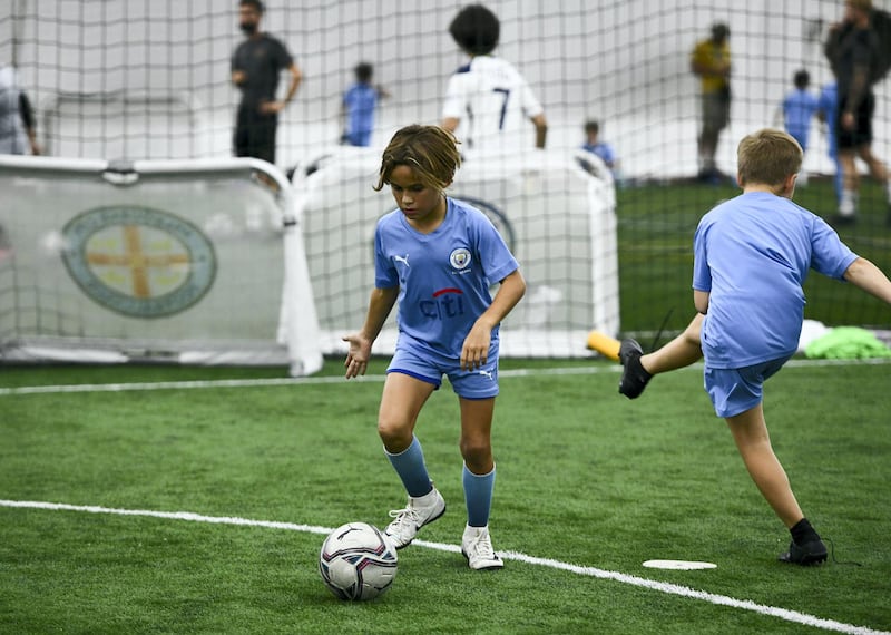 Manchester City Football-AD  Manchester City Football club practices for the Champions League next weekend at the OfficerÕs Club Indoor Club on May 23, 2021. Khushnum Bhandari / The National 
Reporter: Gillian Duncan News