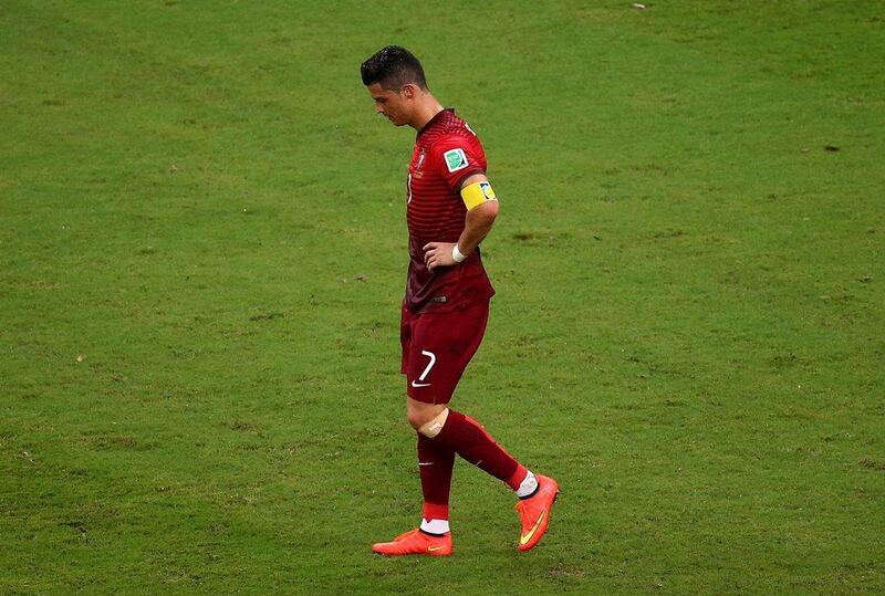 Cristiano Ronaldo shown during Portugal's 2-2 draw with USA on Sunday in 2014 World Cup Group G play in Manaus, Brazil. Elsa / Getty Images / June 22, 2014