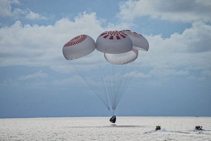 The citizen astronauts splash down safely in SpaceX's Crew Dragon capsule off Florida. Reuters