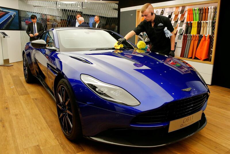 FILE PHOTO: An Aston Martin DB11 car is seen during the 87th International Motor Show at Palexpo in Geneva, Switzerland, March 8, 2017. REUTERS/Arnd Wiegmann /File Photo