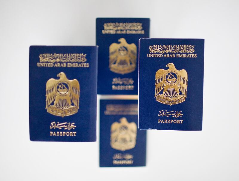 Abu Dhabi - July 2, 2008. Studio photos of United Arab Emirates passports. ( Philip Cheung / The National ) *** Local Caption ***  PC0042-passport.jpgPC0042-passport.jpg