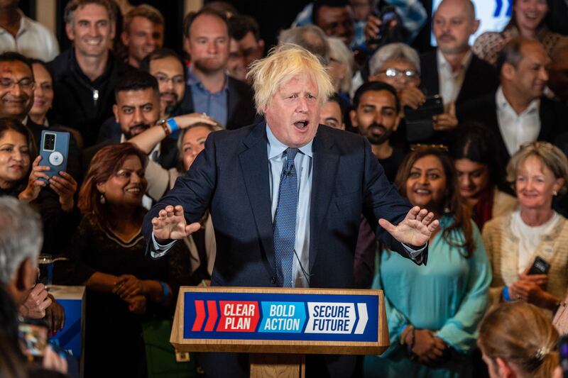 Boris Johnson, former UK prime minister, campaigns for the Conservatives in London. Bloomberg