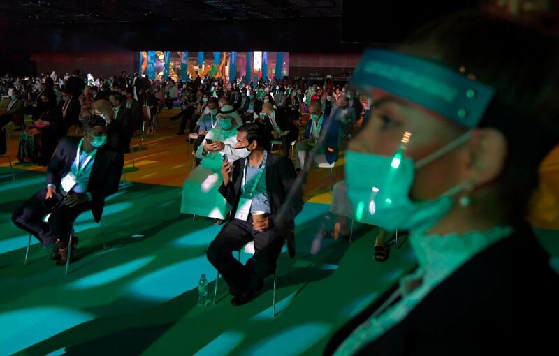 Participitants wore face masks and shields at the conference. AFP