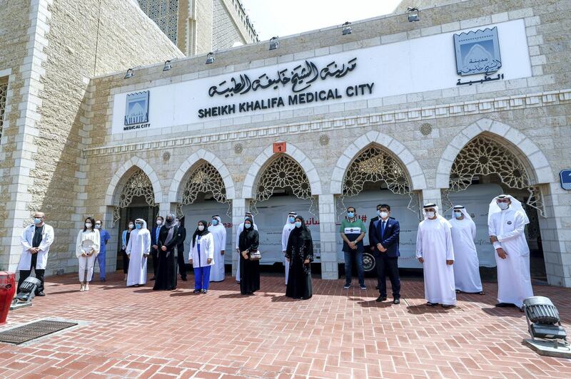 Abu Dhabi, United Arab Emirates, July 16, 2020.   
  Press Conference of the groundbreaking Phase III clinical trial of a COVID-19 vaccine in Abu Dhabi at the Sheikh Khalifa Medical City.
Victor Besa  / The National
Section: NA
Reporter:  Shireena Al Nowais