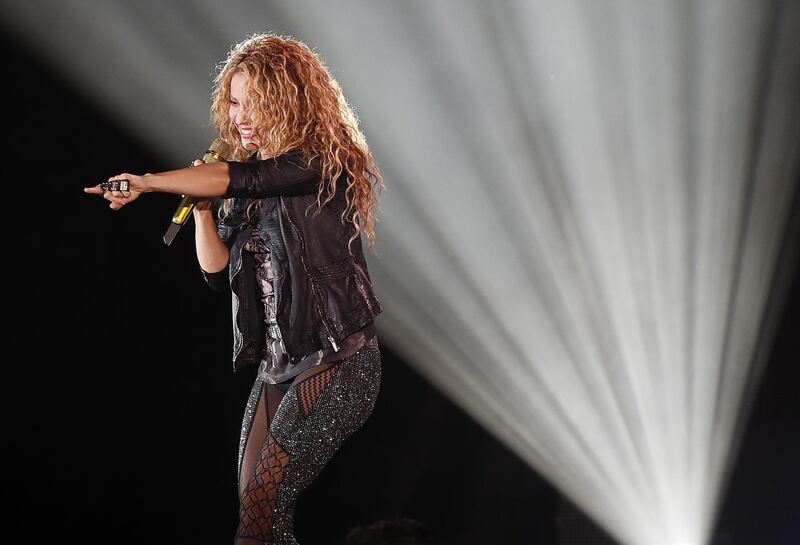 Colombian diva Shakira performs during a concert at the Azteca Stadium in Mexico City, Mexico. EPA