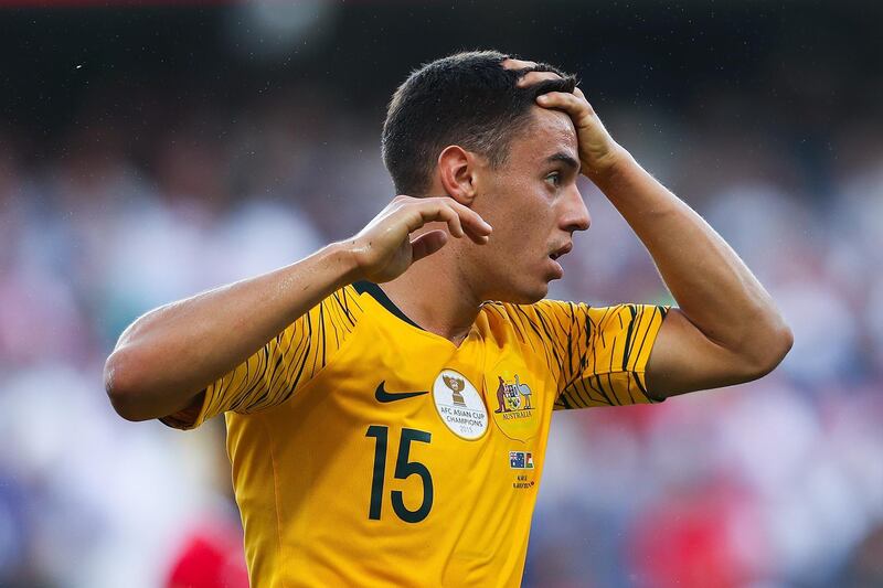 Chris Ikonomidis reacts during the Asian Cup Group B match between Australia and Jordan. Getty Images