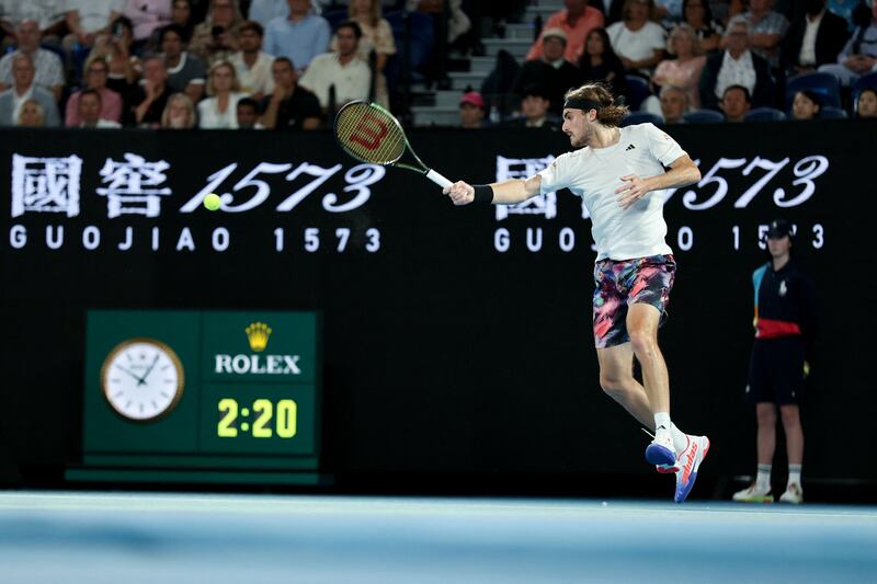 Stefanos Tsitsipas hits a return. AFP