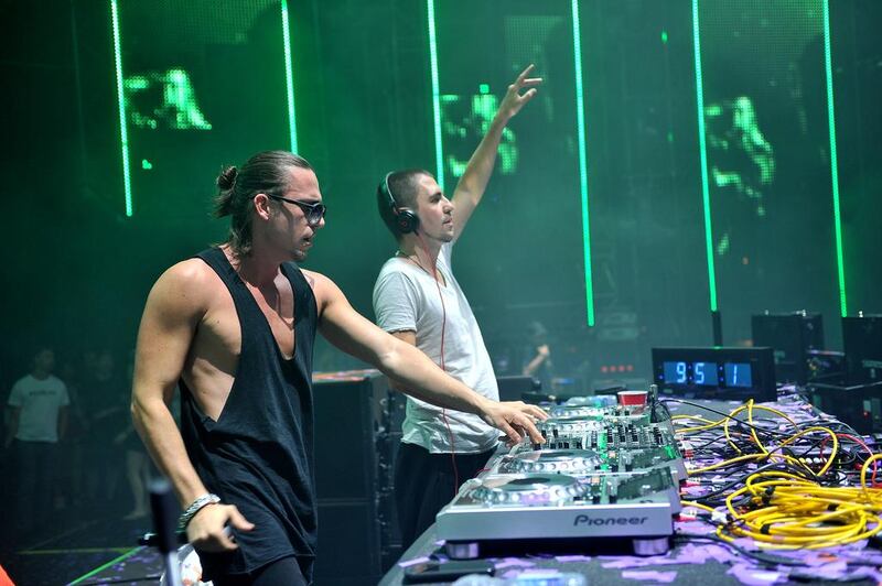 Like Mike, left, and Dimitri Vegas will make their UAE debut on New Year’s Eve at Meydan, Dubai. Sonia Recchia / WireImage

