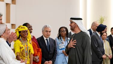 President Sheikh Mohamed bestowed the First Class Order of Zayed II on a number of climate advocates for offering their expertise and guidance during Cop28. Mohamed Al Hammadi / Presidential Court
