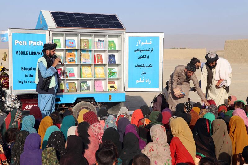 Afghan children attend an educational event organized by Pen Path, a civil society intiative  providing education to Afghan children in areas where there is no school.