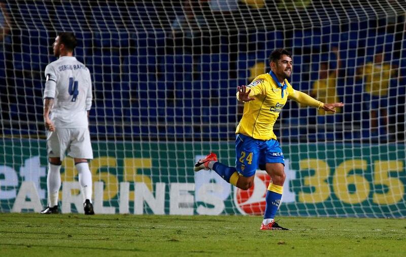 Las Palmas’s Tana celebrates his first goal during the match. Juan Medina / Reuters