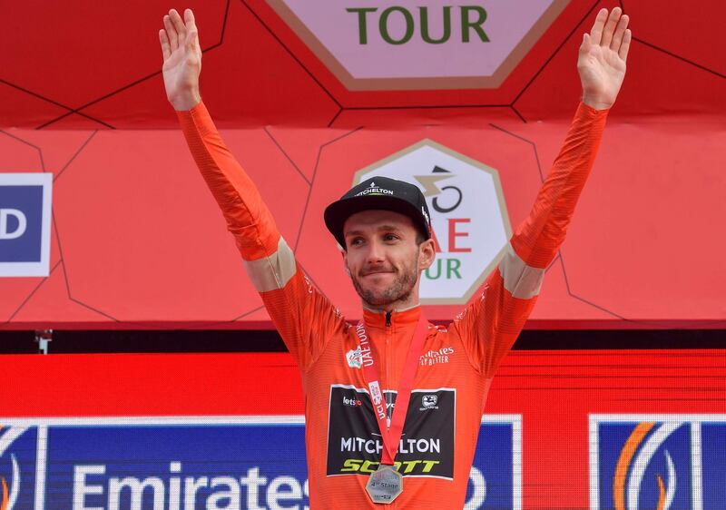 Race leader, Britain's Adam Yates of team Mitchelton–Scott on the podium. AFP