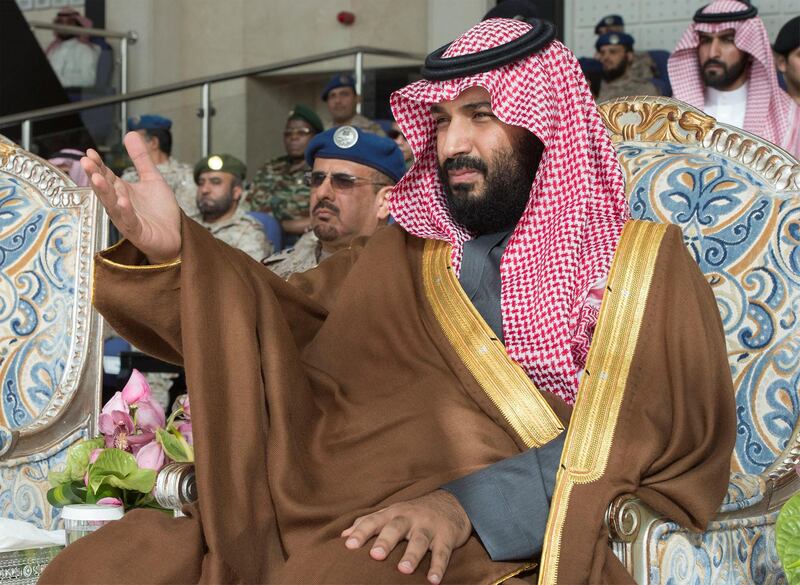 Saudi Arabia's Crown Prince Mohammed bin Salman gestures during the graduation ceremony of the 93rd batch of the cadets of King Faisal Air Academy, in Riyadh, Saudi Arabia, February 21, 2018. Bandar Algaloud/Courtesy of Saudi Royal Court/Handout via REUTERS ATTENTION EDITORS - THIS PICTURE WAS PROVIDED BY A THIRD PARTY.