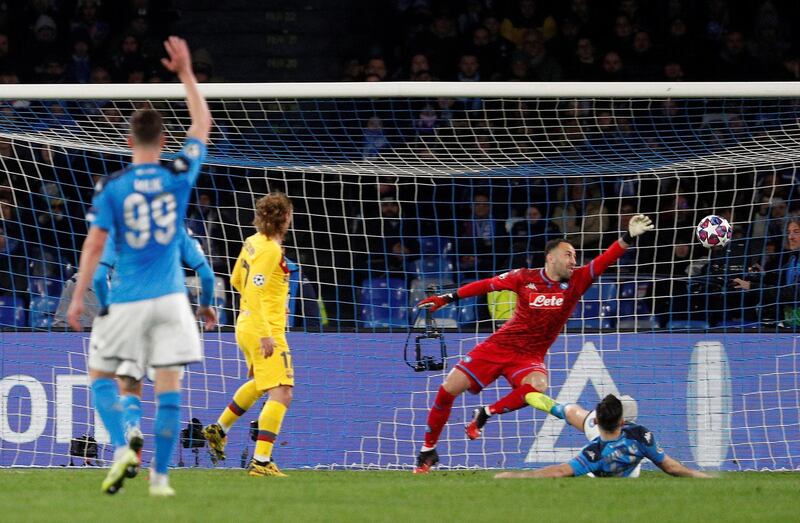 Barcelona's Antoine Griezmann scores their first goal. Reuters