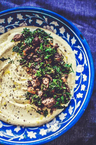 Hummus with crispy tabbouleh lamb. Photo by Scott Price 