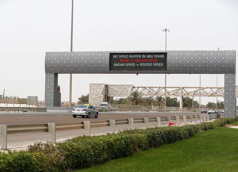 Abu Dhabi, U.A.E., August 9 , 2018.  Speed buffer signs along  the Al Raha Yacht Club area.
 Victor Besa / The National
Section:  NA