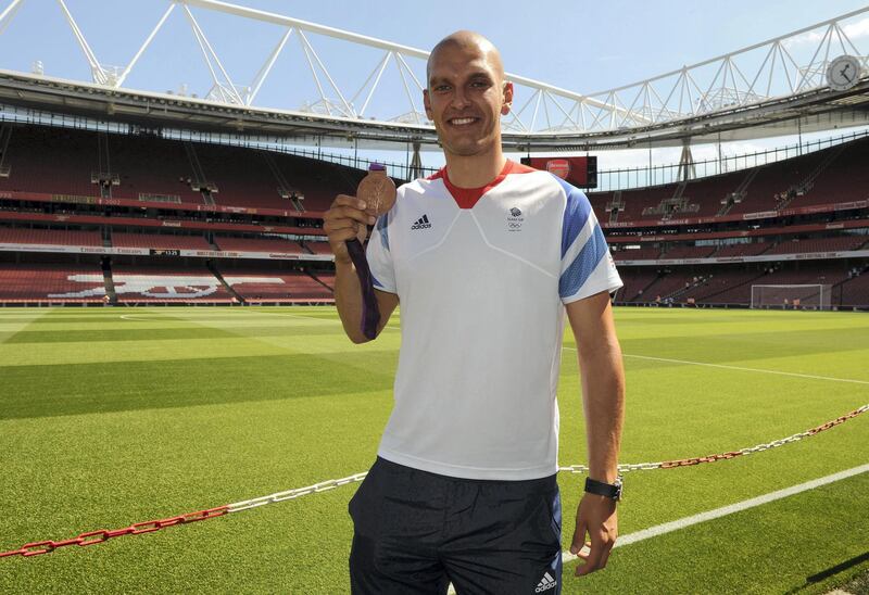 LONDON, ENGLAND - AUGUST 18:  Moe Sbihi GB Bronze medal winning rower at the Barclays Premier League match between Arsenal and Sunderland at Emirates Stadium on August 18, 2012 in London, England.  (Photo by David Price/Arsenal FC via Getty Images)