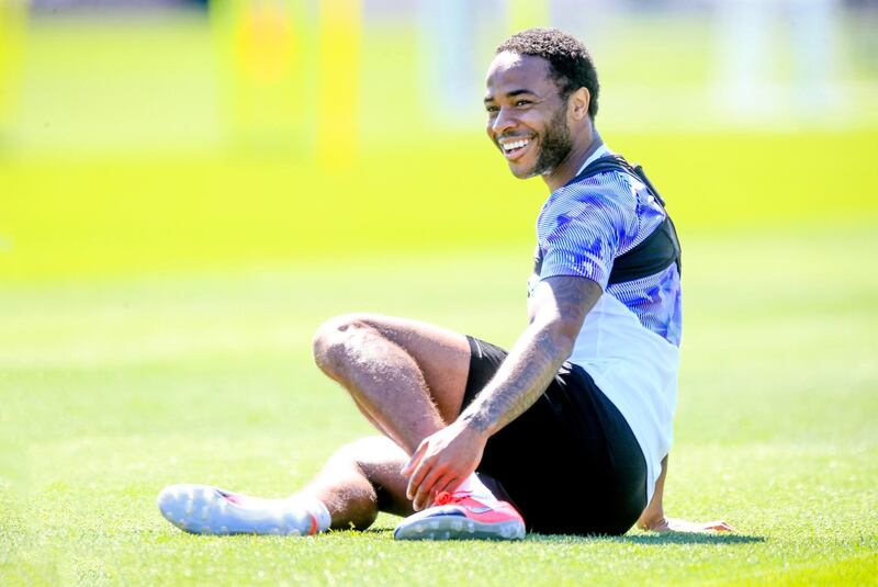 MANCHESTER, ENGLAND - MAY 25: Manchester City's Raheem Sterling in action during training at Manchester City Football Academy on May 25, 2020 in Manchester, England. (Photo by Tom Flathers/Manchester City FC via Getty Images)