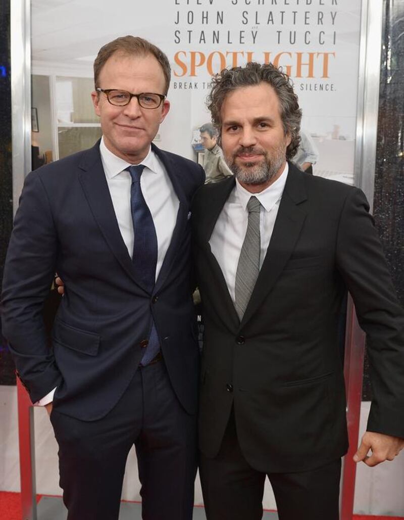 Spotlight’s director and co-writer Tom McCarthy with actor Mark Ruffalo at the premiere of the film in Boston. Paul Marotta / Getty Images for Open Road