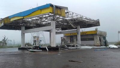 A destructed fuel filing station by cyclone Fani after its landfall is seen on the outskirts of Puri, in the Indian state of Odisha, Friday, May 3, 2019. Extremely severe cyclonic storm Fani made landfall in Eastern Indian state of Odisha coast, triggering heavy rainfall coupled with high velocity winds with gale-force winds of up to 200 kilometers (124 miles) per hour. (AP Photo)