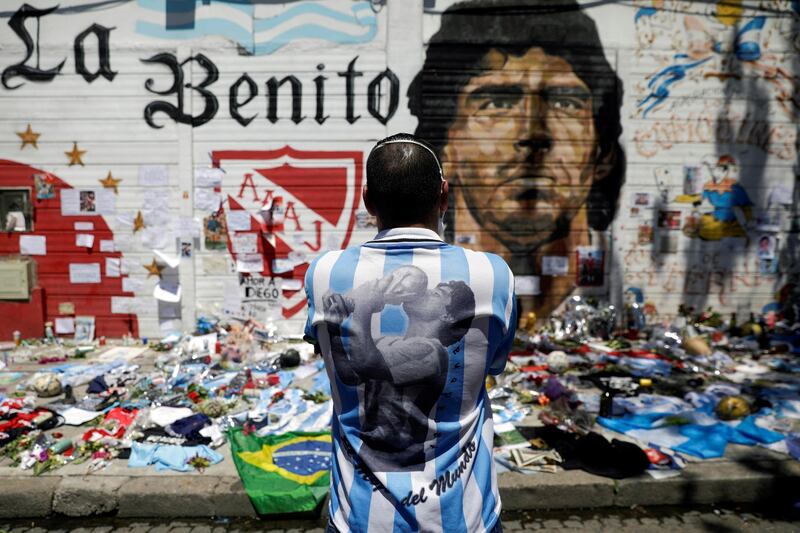 A man mourns the death Maradona, outside the Diego Armando Maradona stadium in Buenos Aires. Reuters